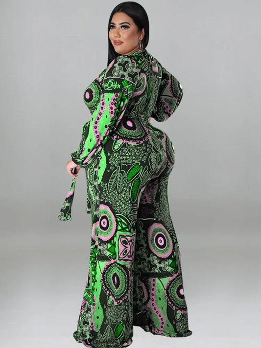 Maxy `1Plus Size Women Clothes Jumpsuit Spring Clothes Green Urban Leisure Bodysuit New Wide Leg