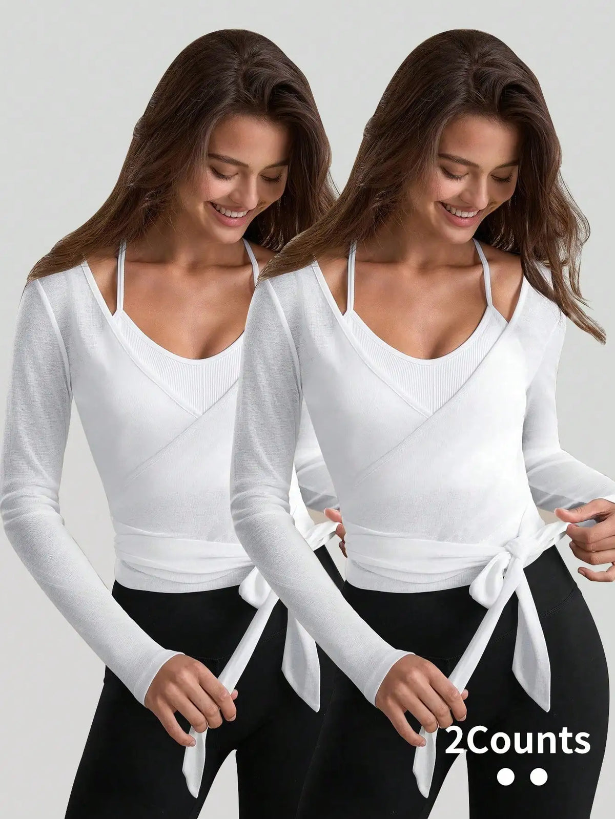Maxy Women's Long Sleeve Wrap Crop Top With Tie-Up Detail Casual Sporty