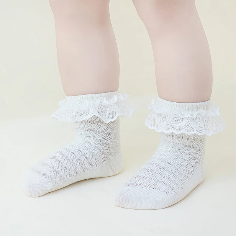 MILANCEL Summer Children's Mid Length Socks Baby Socks Mesh Hollow Lace Princess Socks Breathable Cotton Socks For Girls 0-5Y