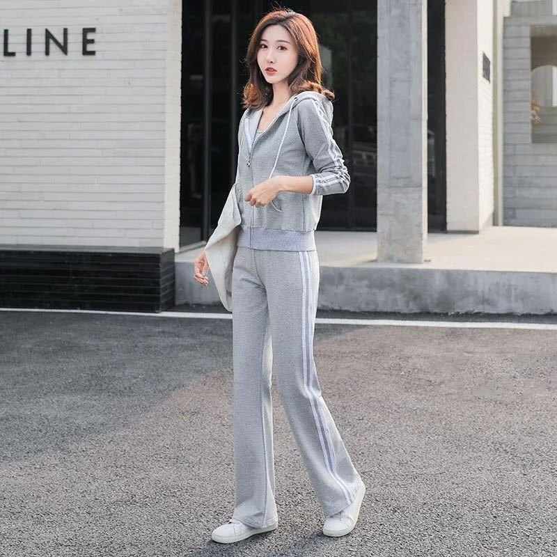 Amay Women's Tracksuit Spring Autumn New Casual Korean Loose Wide Leg Pants Two Piece Set Hooded Sweater Fashion Gym Sports Suit