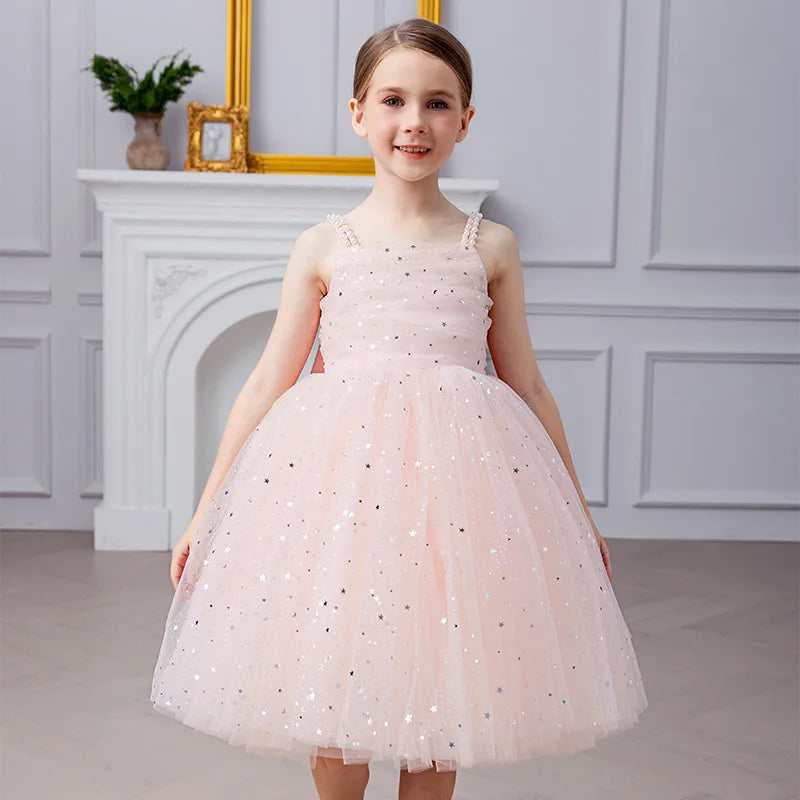 Maxy Girls Party Dress kids Elegant White Bridesmaid Dresses Wedding Prom Gown Birthday Party Luxury Evening Dress For Little Girls