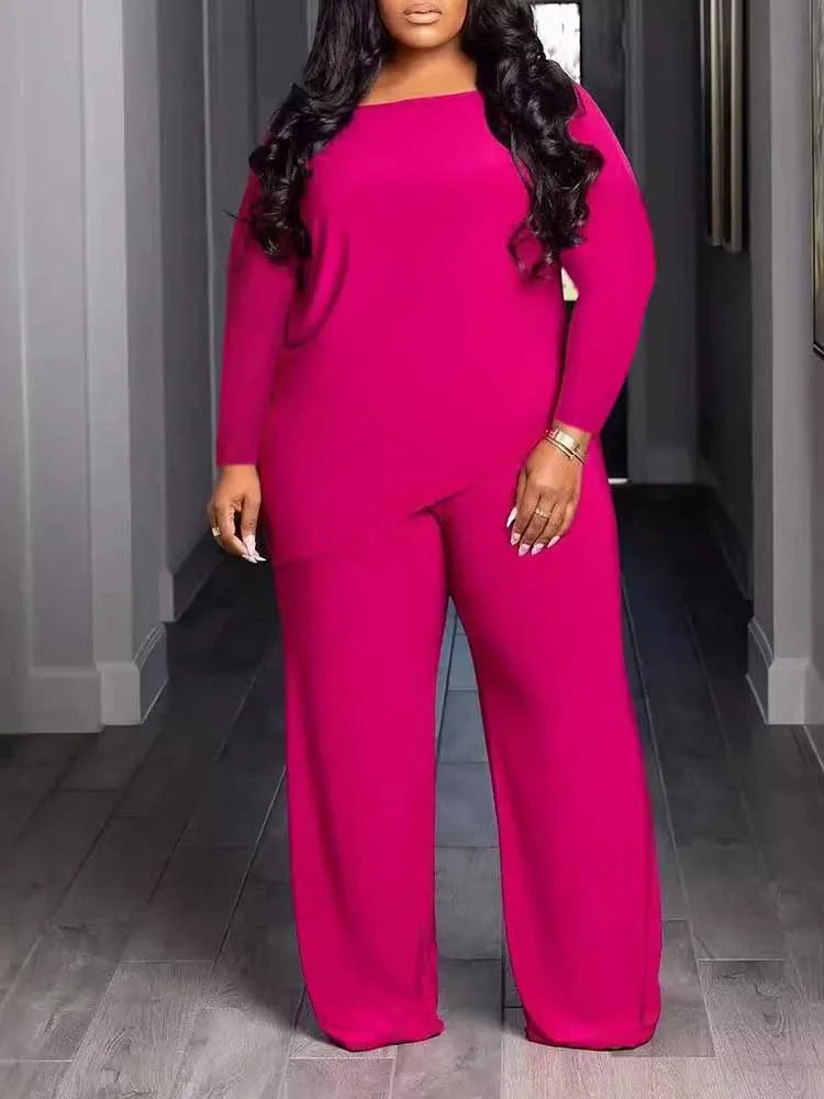 Maxy 2piece Woman Outfit Autumn Pant Suits with Long Sleeve Top 4x Plus Size Women Clothing Sets Solid Color Casual Outfit Female