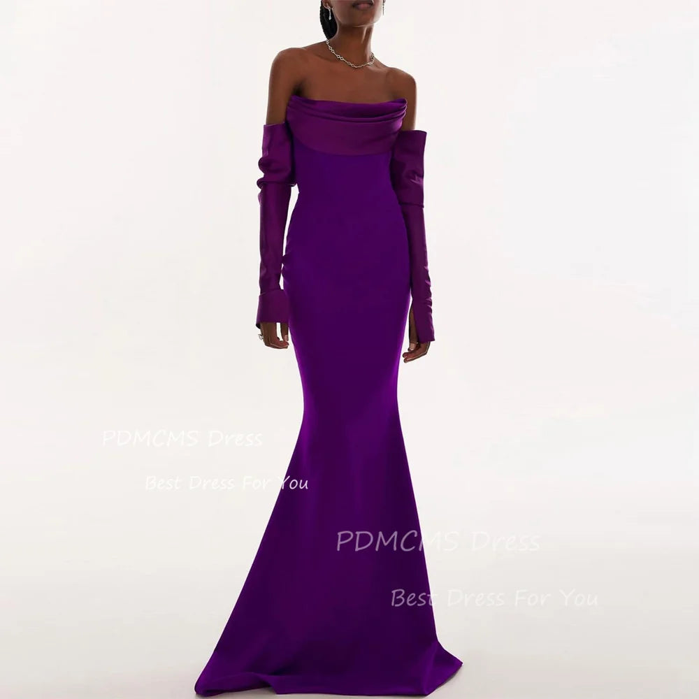 Maxy Elegant Purple Mermaid Evening Dresses Strapless Long Sleeves African Women Prom Dress Customized Chic Formal Party Dress