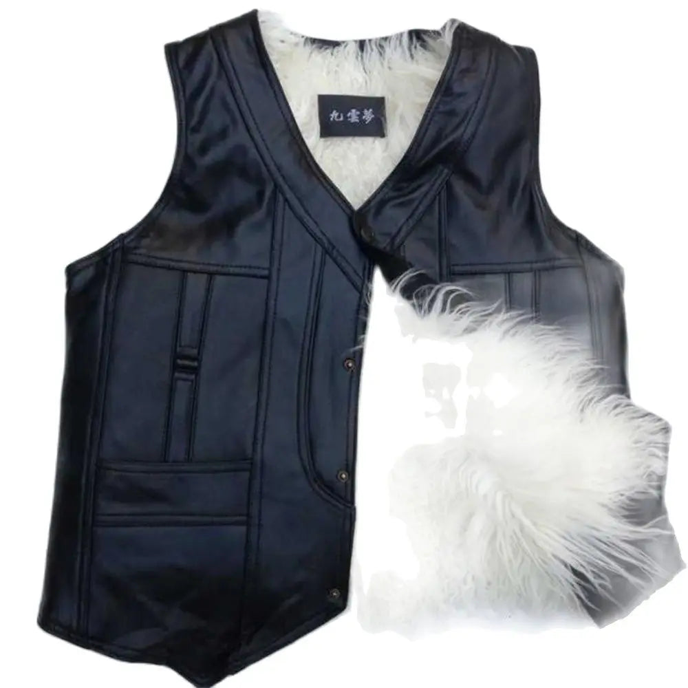 Visco Man Autumn Hot Sale V-neck Black Single Breasted Thick 100% Sheepskin Fur Vest Male Winter Hot Sale Warm Sheepskin Fur Vest