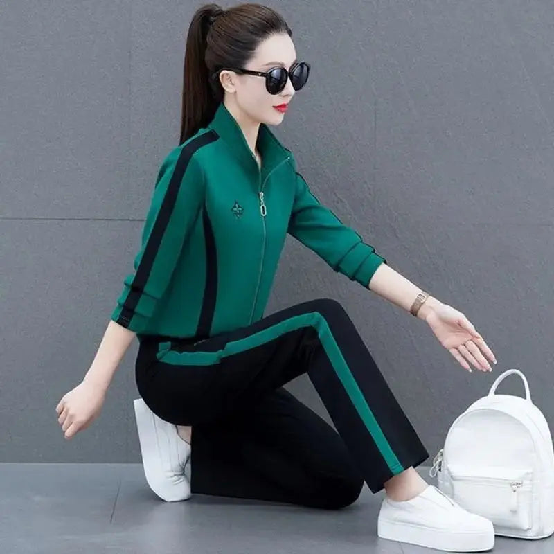 Maxy Women's Sportswear Suit Spring and Autumn Clothing New Fashion Leisure Tracksuit For Woman Crop Top Pants 2 Two Pieces Sets