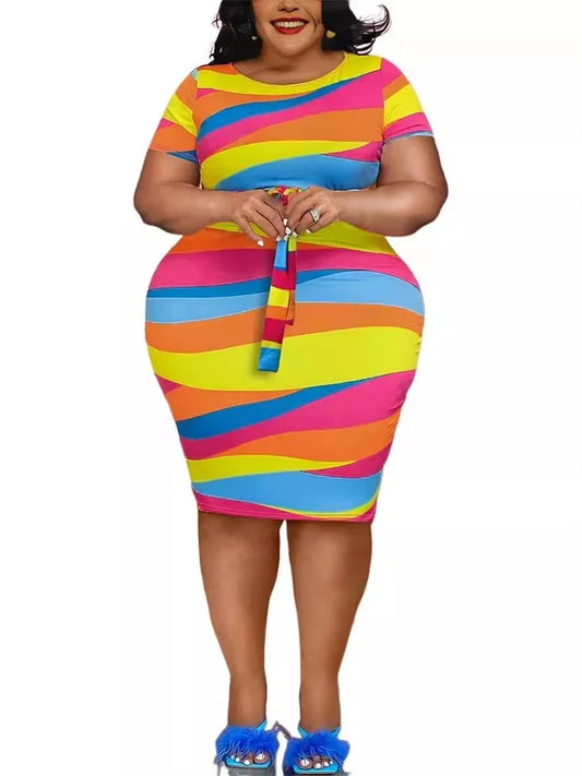 Wmstar Plus Size Dresses for Women Clothing 5xl Short Sleeve Bodycon Casual Bandage Maxi Dress Wholesale Dropshipping 2024