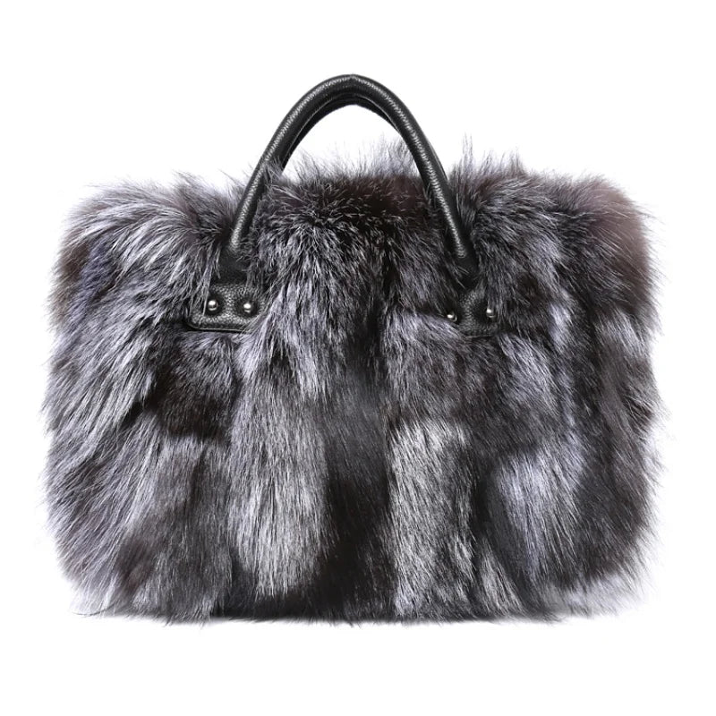 Maxy Real Fox Fur Large Size Bag Plush Ladies Crossbody Bags Designer Luxury Handbags Fluffy Tote Bag Women's Furry High End Big Bag