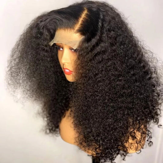 Amay Soft Preplucked Glueless 26Inch Long Natural Black Kinky Curly 180Density Deep Lace Front Wig For African Women Babyhair Daily