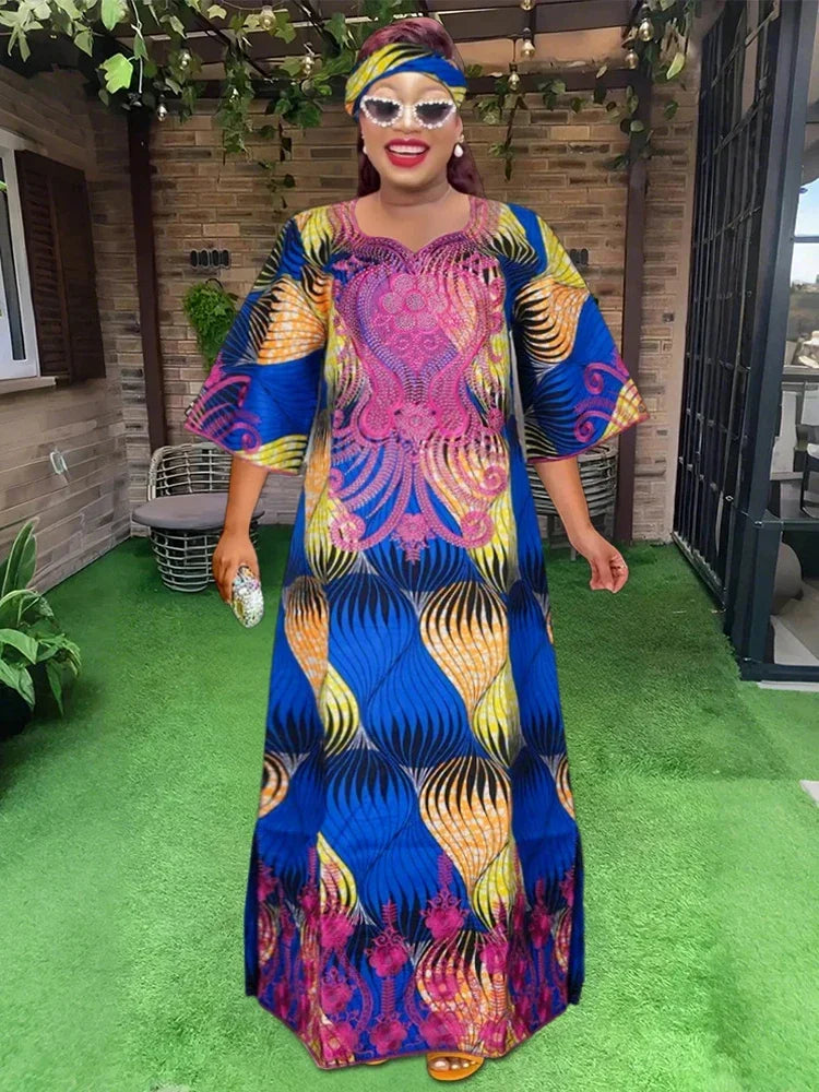 Maxy African Women Traditional Outfit Dashiki Wax Dresses Plus Size Embroidery Maxi Robe Party Evening Gown Turkey Africa Clothing