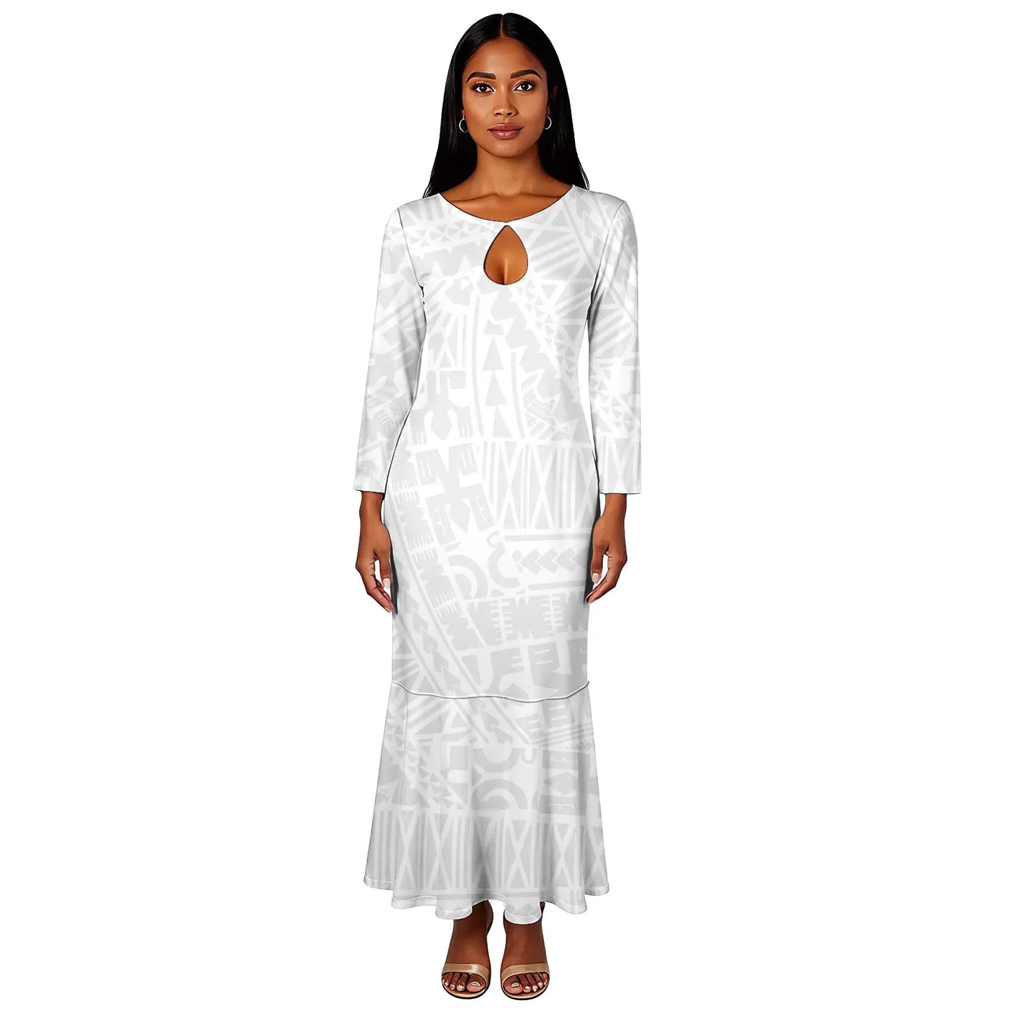 Maxy New White Elegant Polynesian Samoa Tribal Print Trumpet Fishtail Dress Custom Ladies Casual Evening Dresses