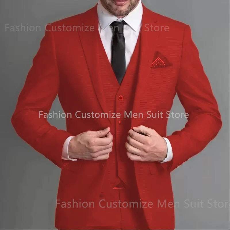 Amay Navy Blue Male Suits Slim fit Notched Lapel  Wedding Tuxedos 3 Piece Sets Tailor Made Business Mens Costume (Blazer+Pants+Vest)