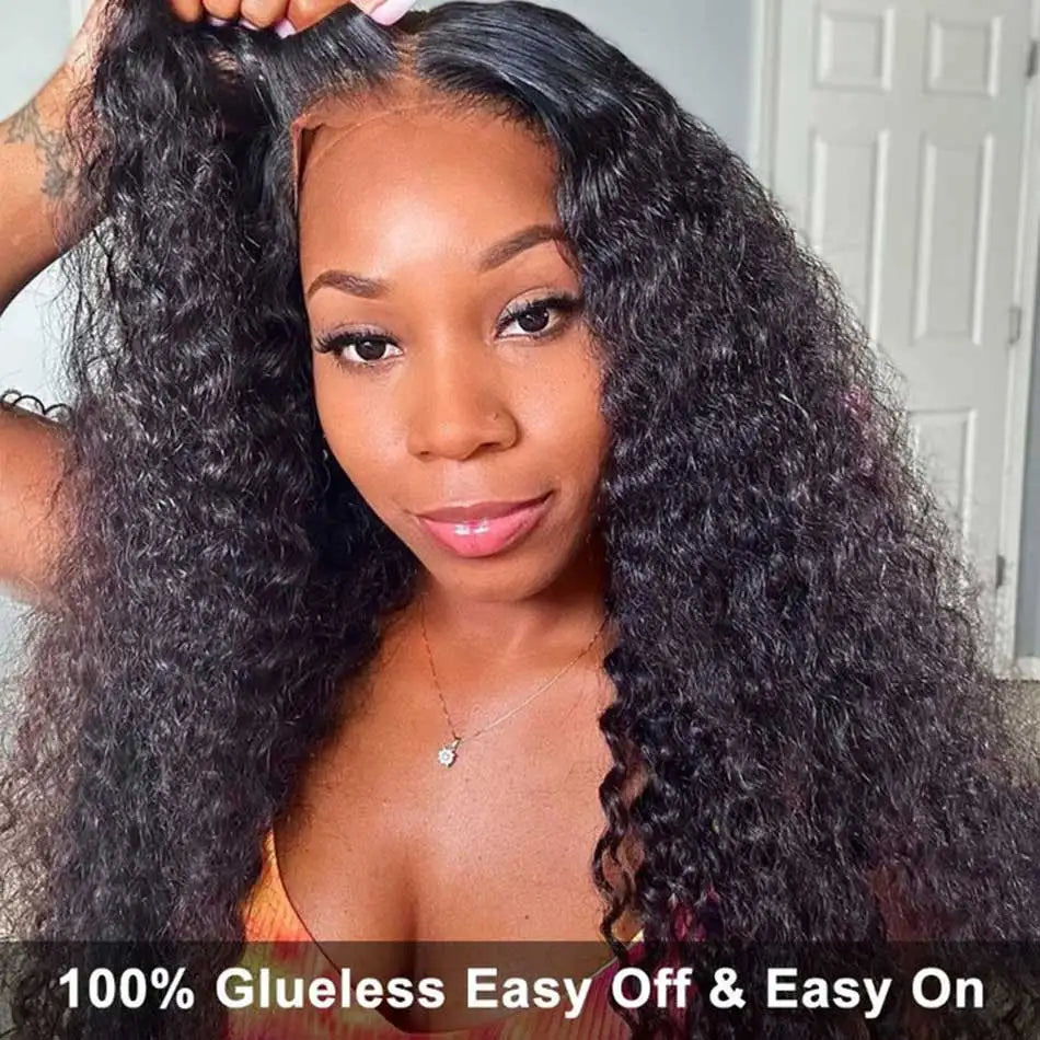 Maxy 100% Glueless Wigs Human Hair Wigs Ready to Wear and Go Bleached Knots 210% 6x4 Pre Cut HD Transparent Lace Wigs Jerry Curly