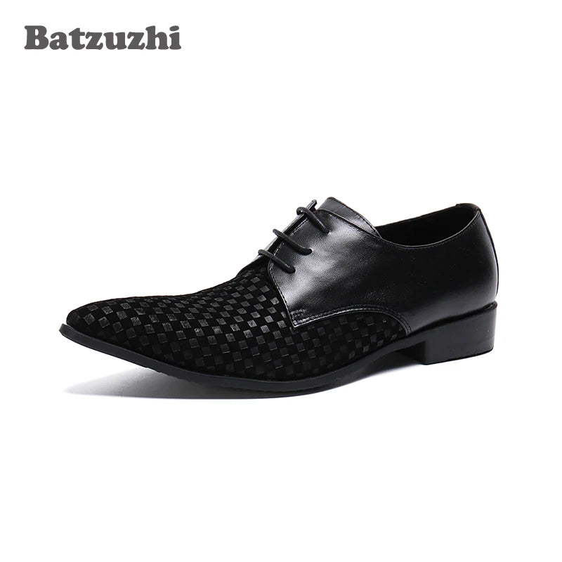 Amay Italian Leather Mens Dress Shoes Pointed Toe Black Business Leather Shoes Lace-up Formal Dress Shoes, Big US6-US12