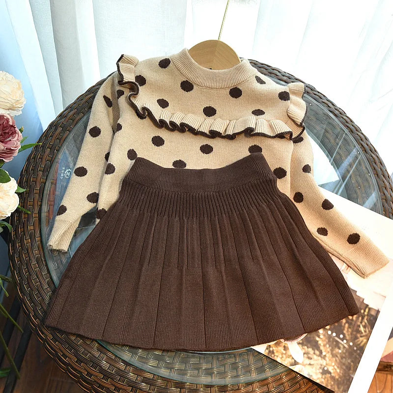 Maxy Girls Sweater Sets Winter Autumn Knitted Sweater Top Skirt Toddler Girl Clothes Children's Clothing Girl Warm Kids Clothes Suits