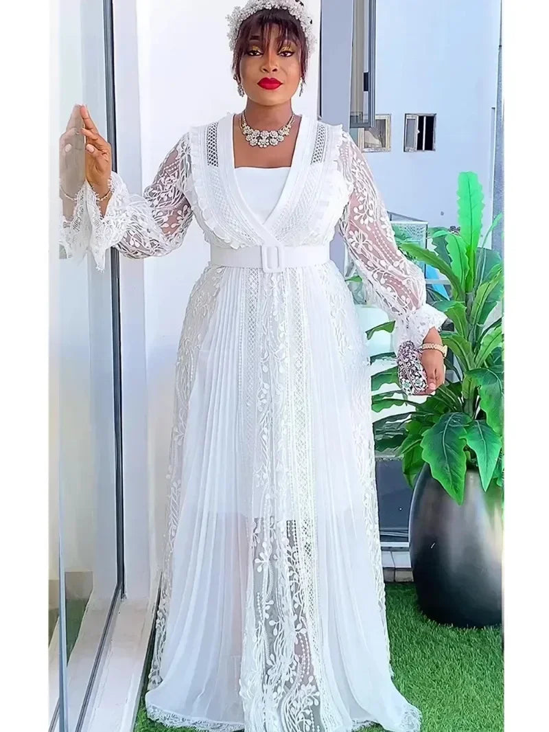 Maxy Plus Size Party Dresses for Women Fashion Dashiki Ankara Lace Wedding Gowns Elegant Christmas Muslim Dress