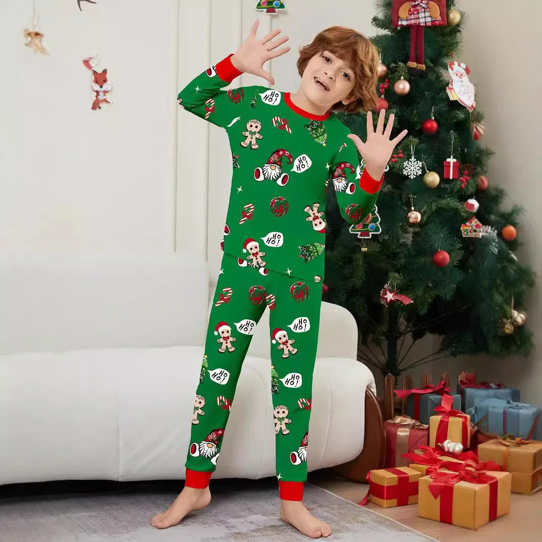 New green cross-border Christmas parent-child outfit Christmas children crutch print fashion home wear pajamas set
