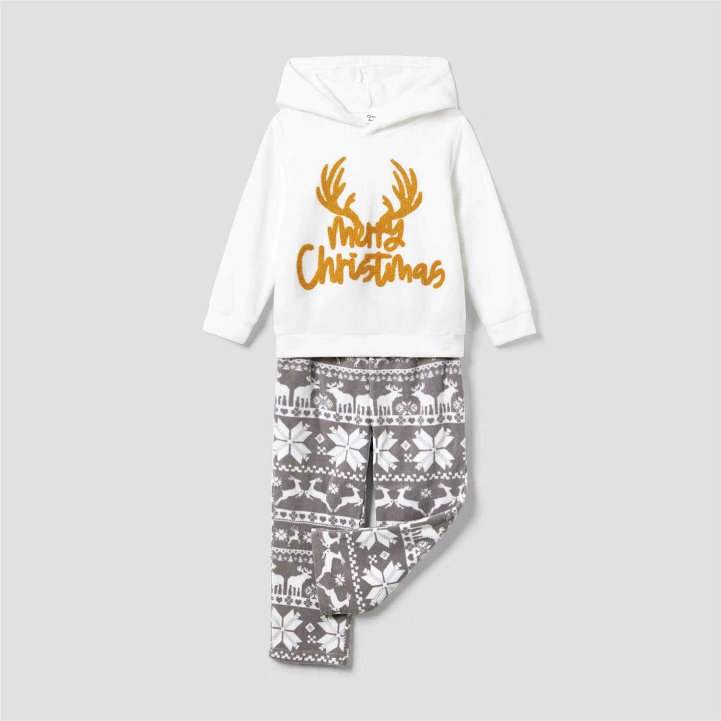 PatPat Christmas Family Matching Letters Embroidered Long-sleeve Hooded Fleece Pajamas Sets(Flame resistant)