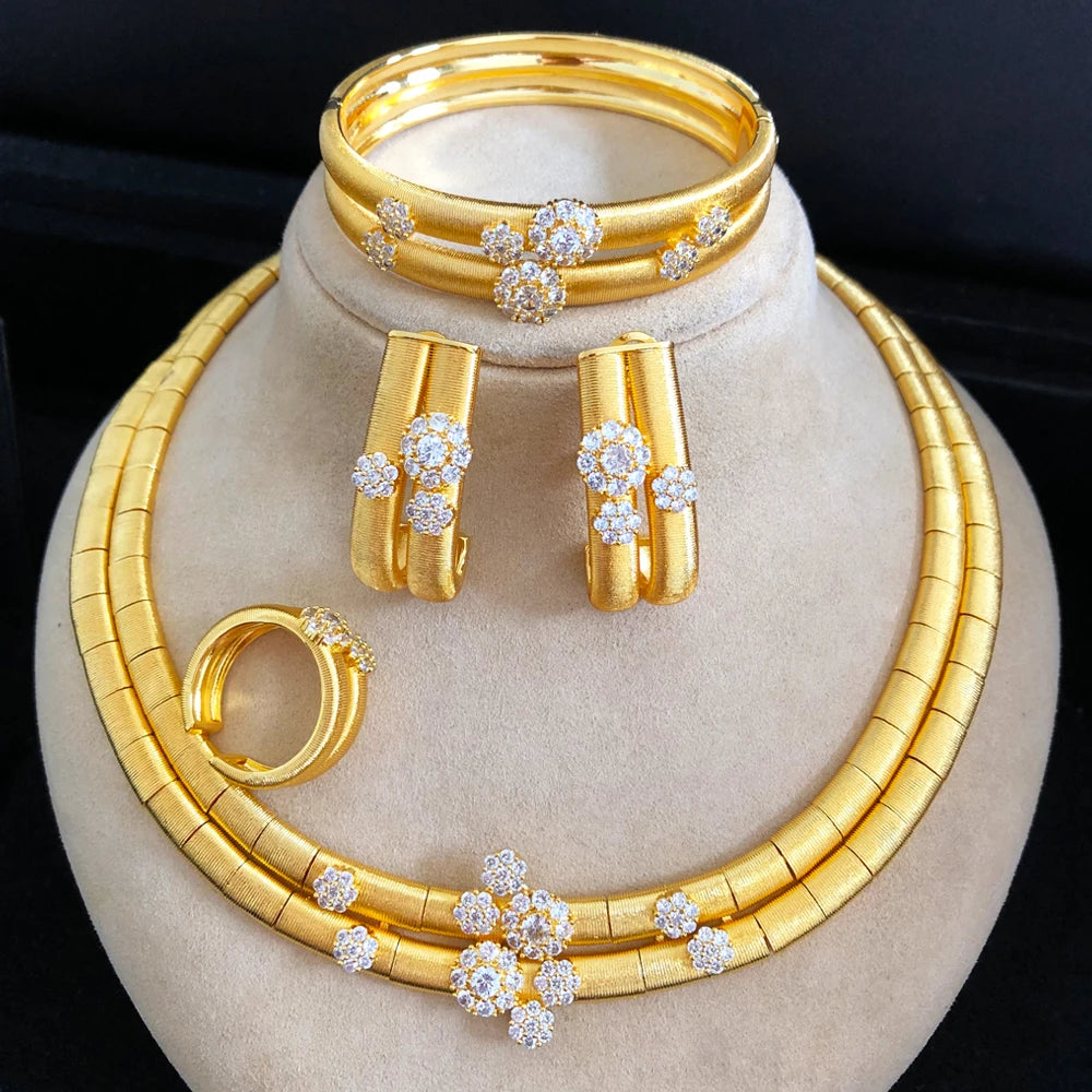 Maxy New 2 Layers African Jewelry Sets for Women Wedding Luxury Naija Jewelry Set Cubic Zirconia Bridal Jewelry Sets