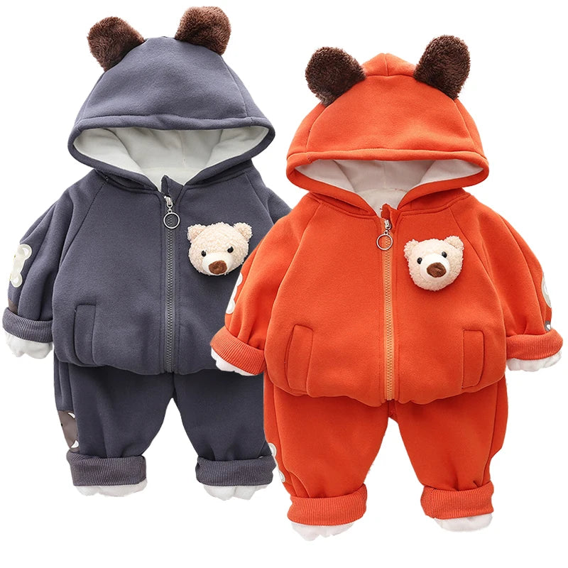 Maxy Plush Baby Boys Clothes Children Cartoon Bear Hoodies Jacket Pants 2Pcs/Set Toddler Casual Sportswear Kids Tracksuit