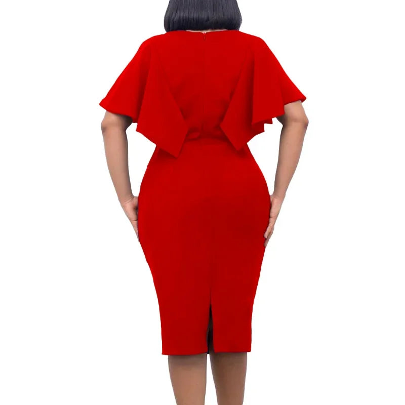 Amay Elegant Solid Backless High Waist Mini Dress Fashion Stand Collar Half Sleeve Hip Wrap Dress Temperament Ladies Hollow Out Dress