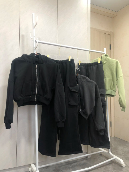 Maxy Zipper Hoodie with Wide Leg Pant Two Piece Set for Women Casual Hooded Sweatshirt Tracksuits Sporty Pants Outfit 2 Piece Suits