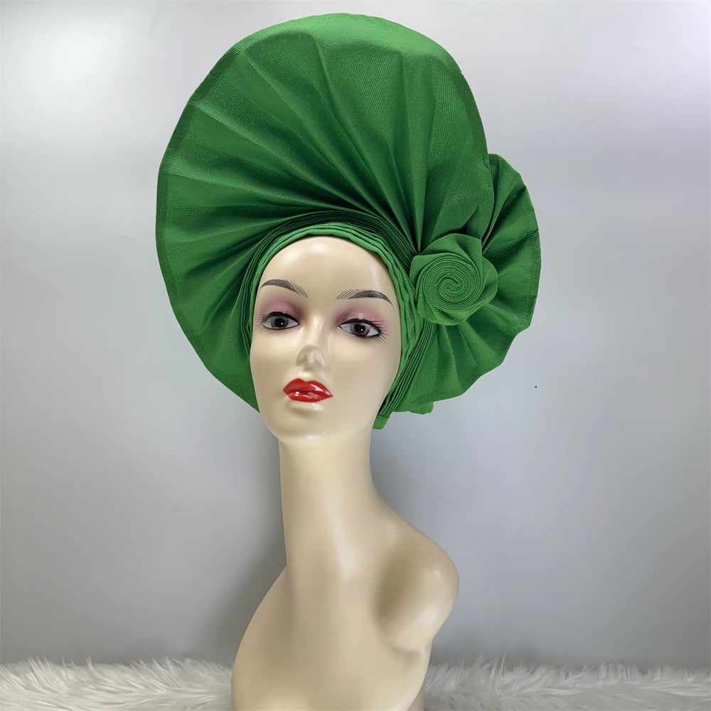 Amay Head tie Luxury Gold Aso Oke Gele Auto Gele Aso Ebi Head tie Turban Cap Women Head Wear