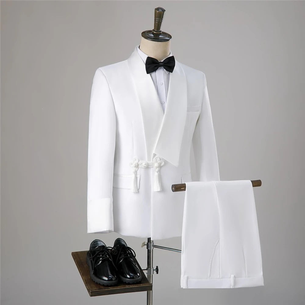 Amay Luxury Alegent Custom Black Suit for Men High Quality Wedding Formal Groom Party Fashion Tuxedos 2 Piece Set Blazers Pants