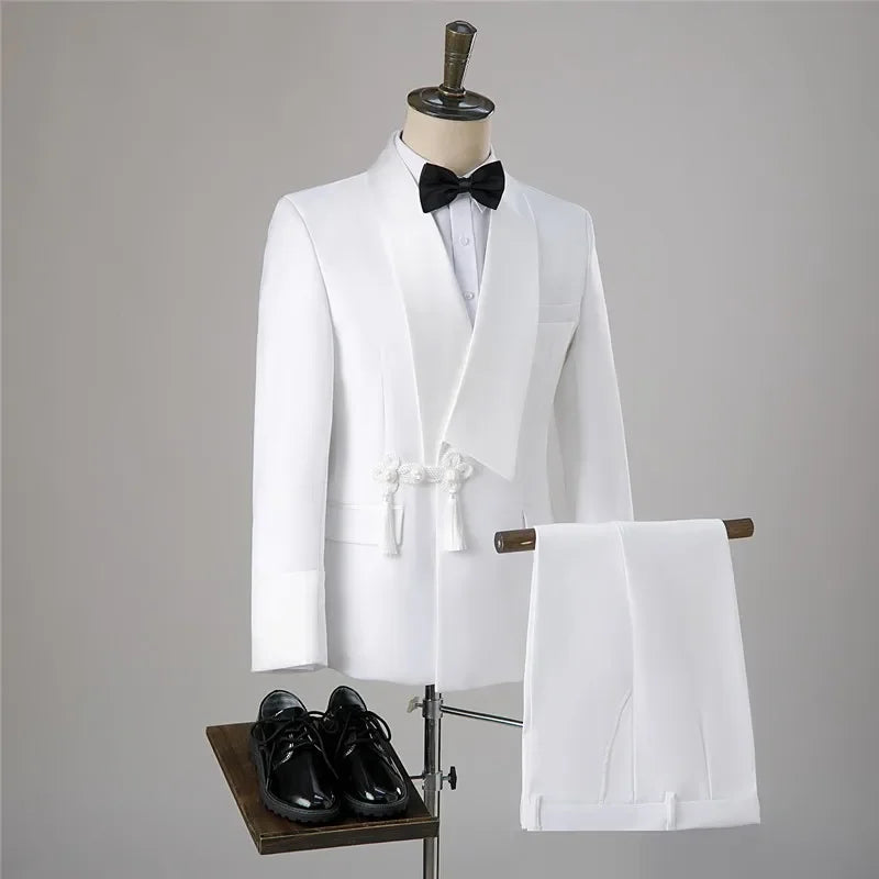 Amay Luxury Alegent Custom Black Suit for Men High Quality Wedding Formal Groom Party Fashion Tuxedos 2 Piece Set Blazers Pants
