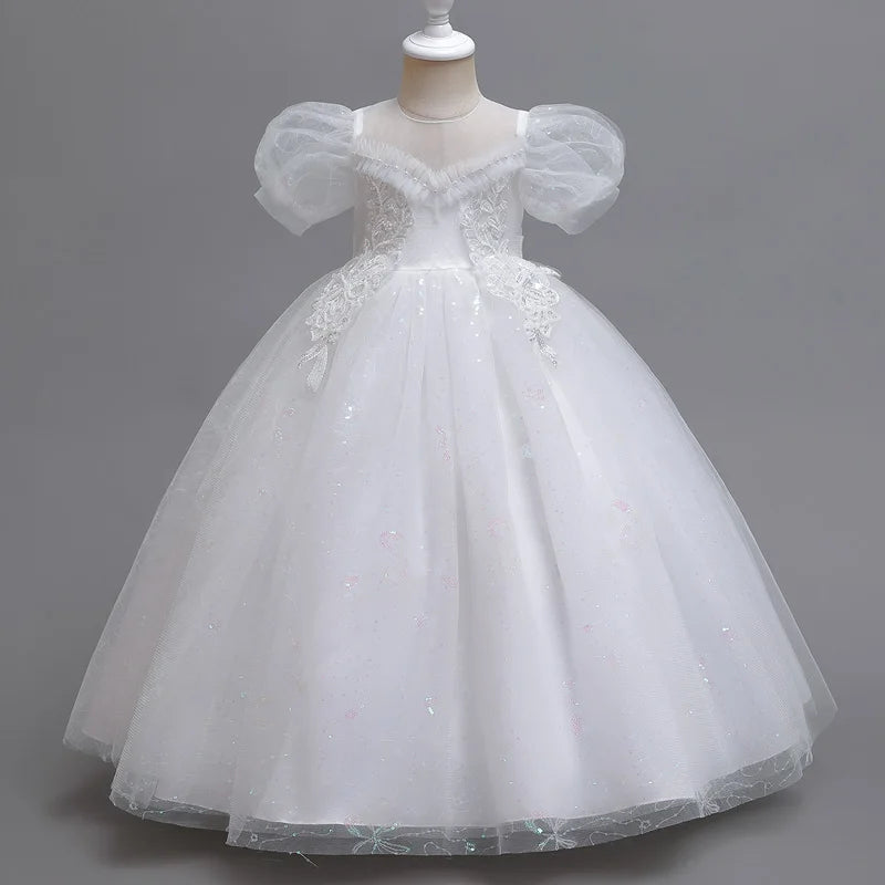 Maxy princess Girl Heavy Industry elegant court style dress skirt Flower child wedding dinner long dress puffed sleeves #C2208