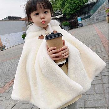 Babs Girl Cloak Faux Fur Winter Infant Toddler Child Princess Hooded Cape Fur Collar Baby Outwear Top Warm Clothes 1-7 Years Old