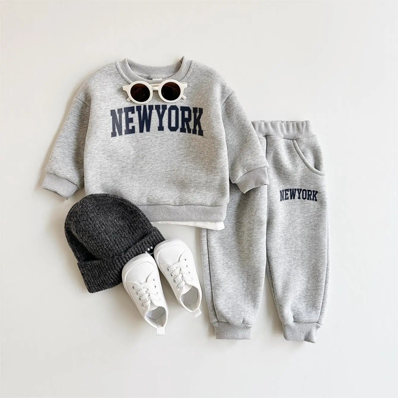 Maxy 2Pcs Baby Clothing Set Boys Girls New York Print Sports Top Pants Suit Sweatshirt Winter Toddler Outfit Thick Newborn Clothes