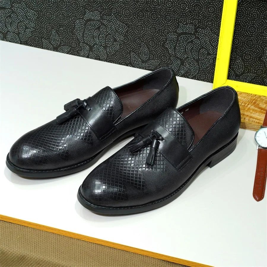 Visco Italian Style Men's Tassel Loafers Genuine Leather Handmade Slip on Dating Casual Shoes Office Wedding Dresses Men Formal Shoes