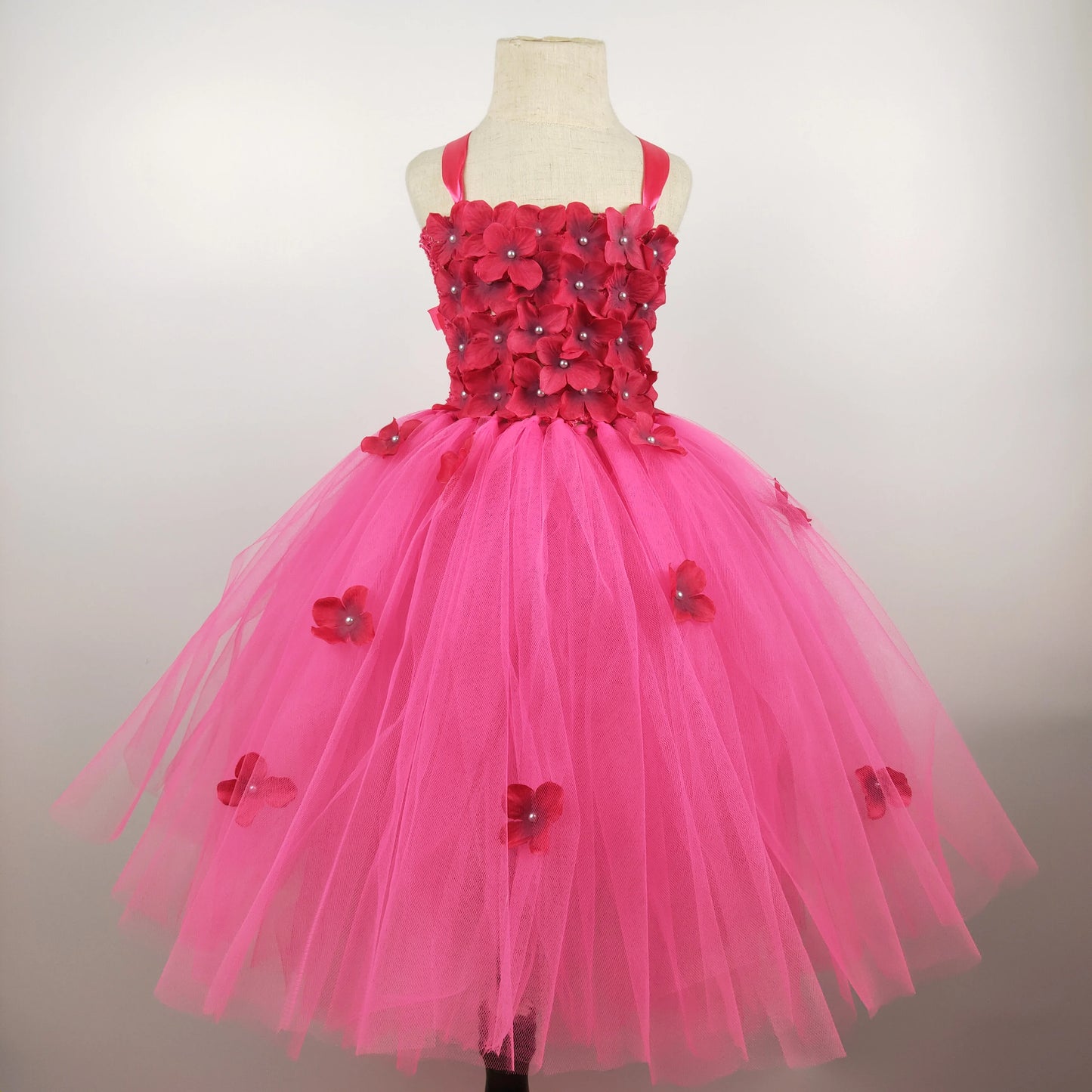 Maxy Girls black Flower Petals Tutu Dress Kids Crochet Tulle Dress Ball Gown Children Birthday Wedding Party Costume Evening Dress