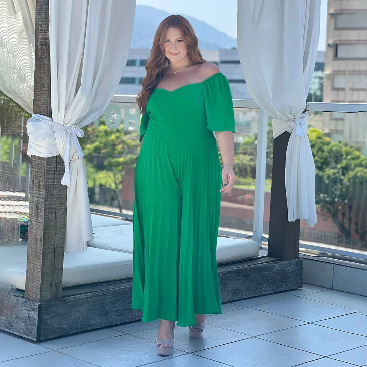 Maxy Pleated Jumpsuit Female Off Shoulder Clothing Women One Piece Outfit Wide Leg Pant 2023 Summer, Autumn, Elegant, Jumpsuit