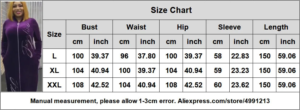 Velvet Diamonds African Dresses For Women Winter Spring Africa Clothing Plus Size High Quality Muslim Long Sleeve Maxi Dress