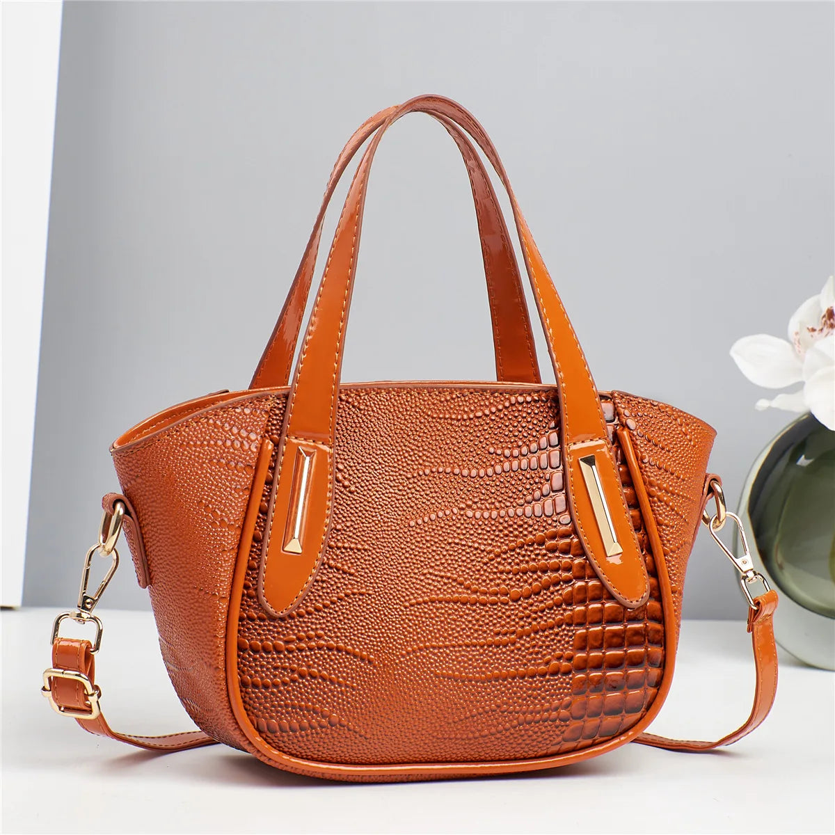 Maxy New Stone Pattern Splicing Handbag Fashion and Versatile Large Capacity Single Shoulder Crossbody hand bag ladies Crocodile patt