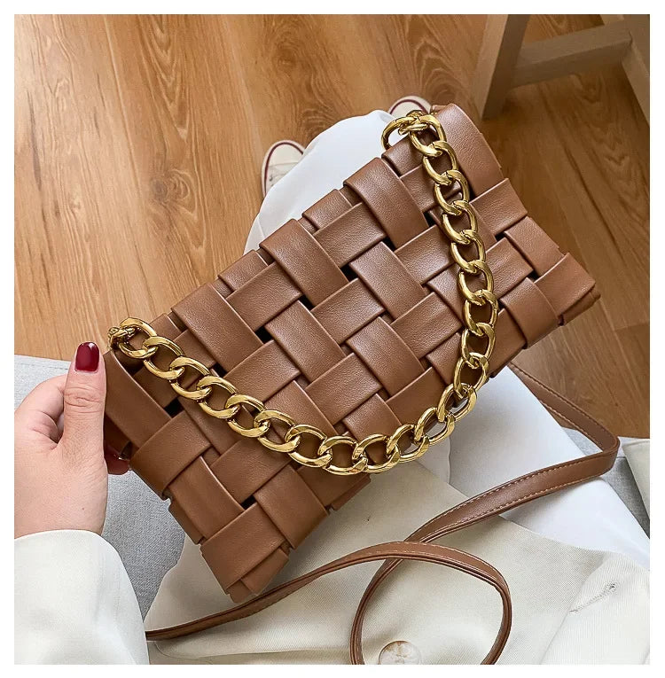 Maxy  New Trend Wild Metallic Braid Women Ladies Design Messenger Small Square Bag Luxury Handbag
