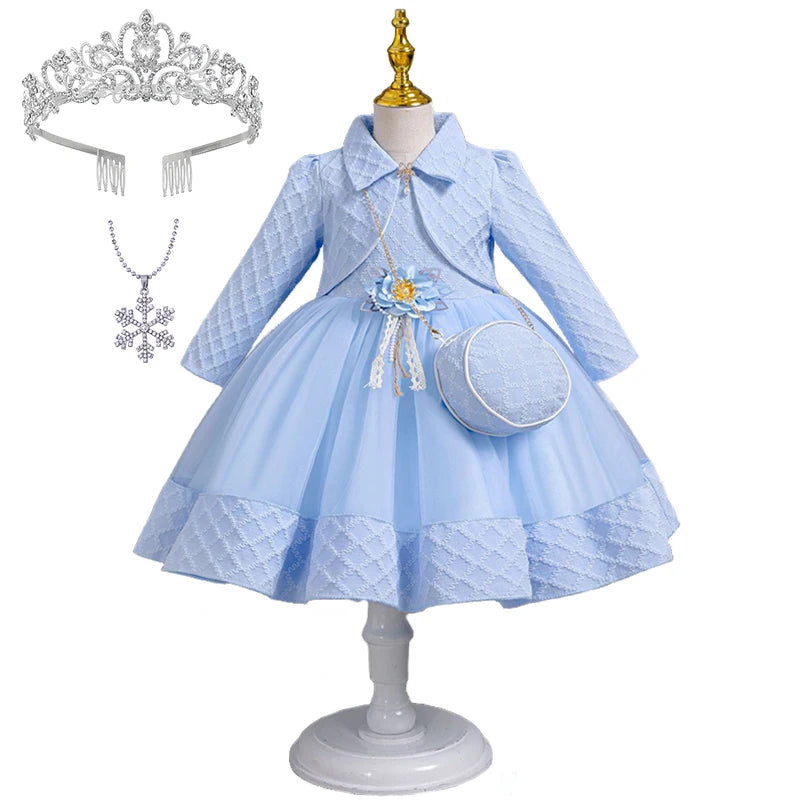 Babs 3Piece Fashion Girls Wedding Bridesmaid Full Sleeve Coat + Dress + Bag Clothing Set Formal Occasion Children's Communion Dresses