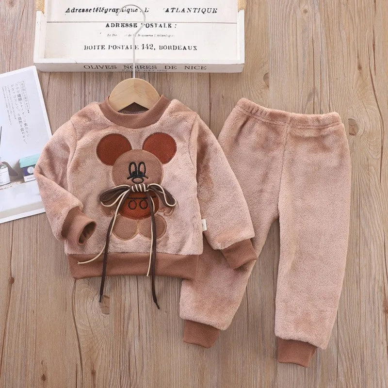 Maxy Children Toddler Set Cartoon Rabbit Pajamas Baby Boy Girl Flannel Warm Sleepwear Top+Pants 2pcs Autumn Winter Casual Clothes New
