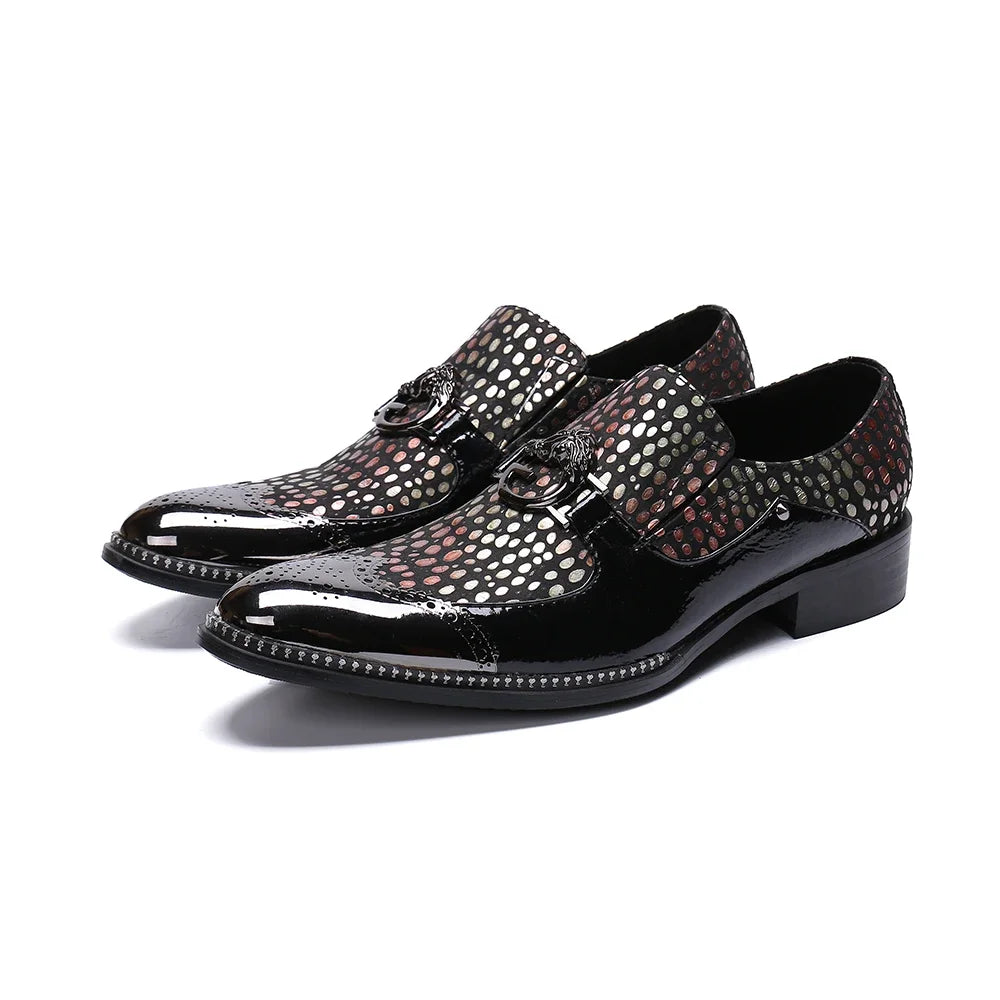 Amay Social Men Print Genuine Leather Shoes Italian Style Wedding Party Man Dress Shoes Pointed Toe Business Male Formal Suit Shoes