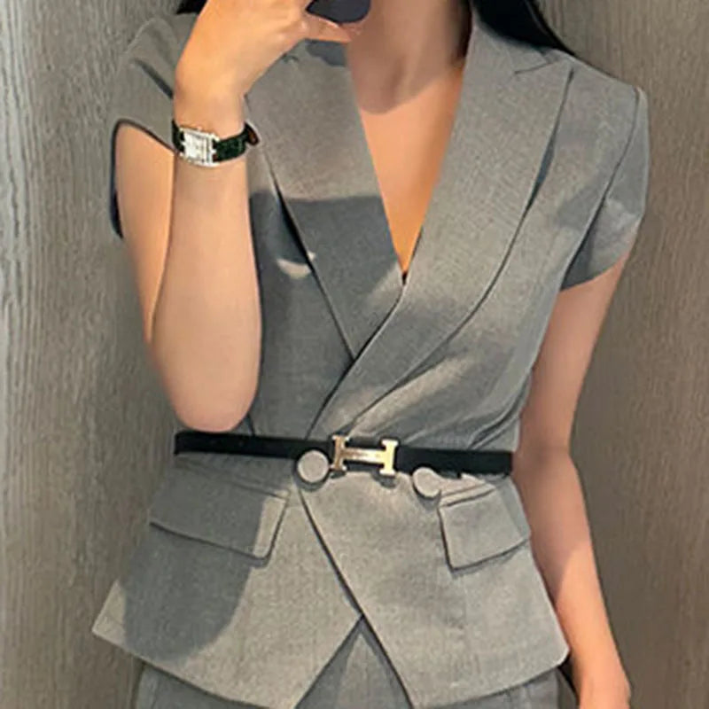 Amay Suit skirt women's summer new professional dress slim fashion short sleeve suit slim skirt two-piece suit