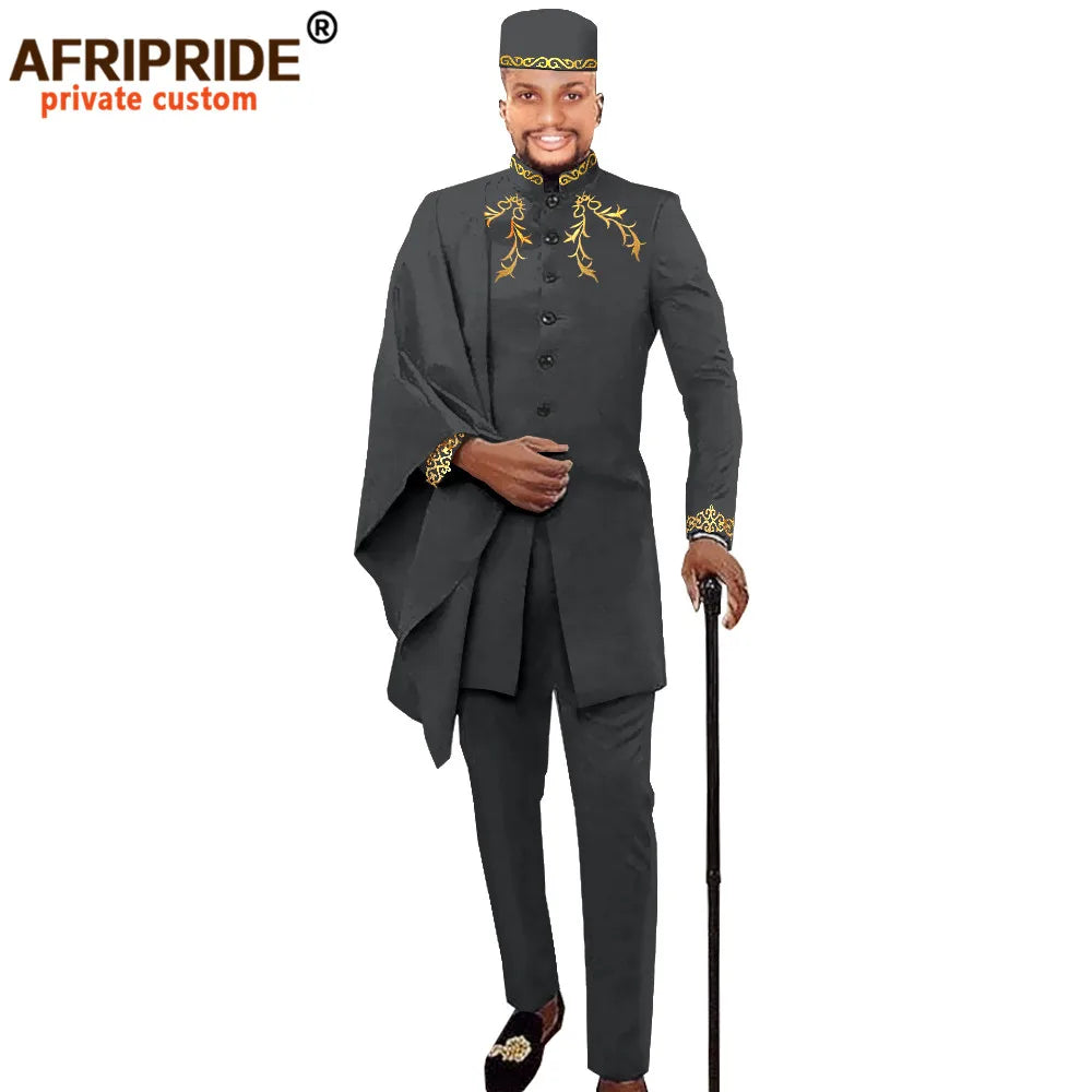Maxy Men Clothing for Party Wedding Dashiki Printed Coats Ankara Pants and Hat 3 Piece Set Tribal Suit Wax AFRIPRIDE A2016017