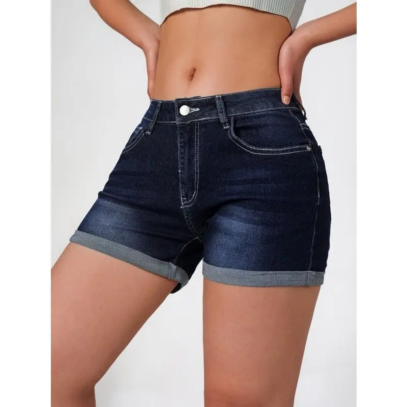 Maxy Women's summer denim shorts American deep blue elastic slim fit fashionable versatile casual retro denim shorts