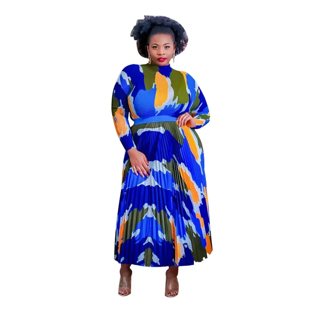 Maxy Two Piece Set Tops And Pleated Skirt Suit Women Clothing African Dashiki Wedding Party Traditional Robe Ankara Outfits Kaftan