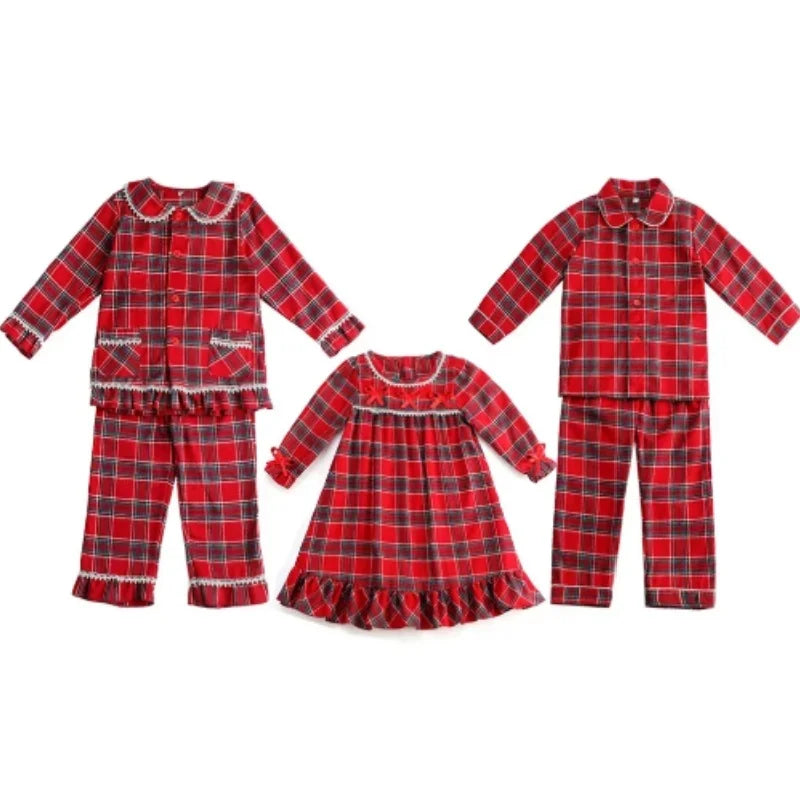 Max Kids red plaid pajamas baby boy and girl pajamas flannel family matching Christmas pajamas sets