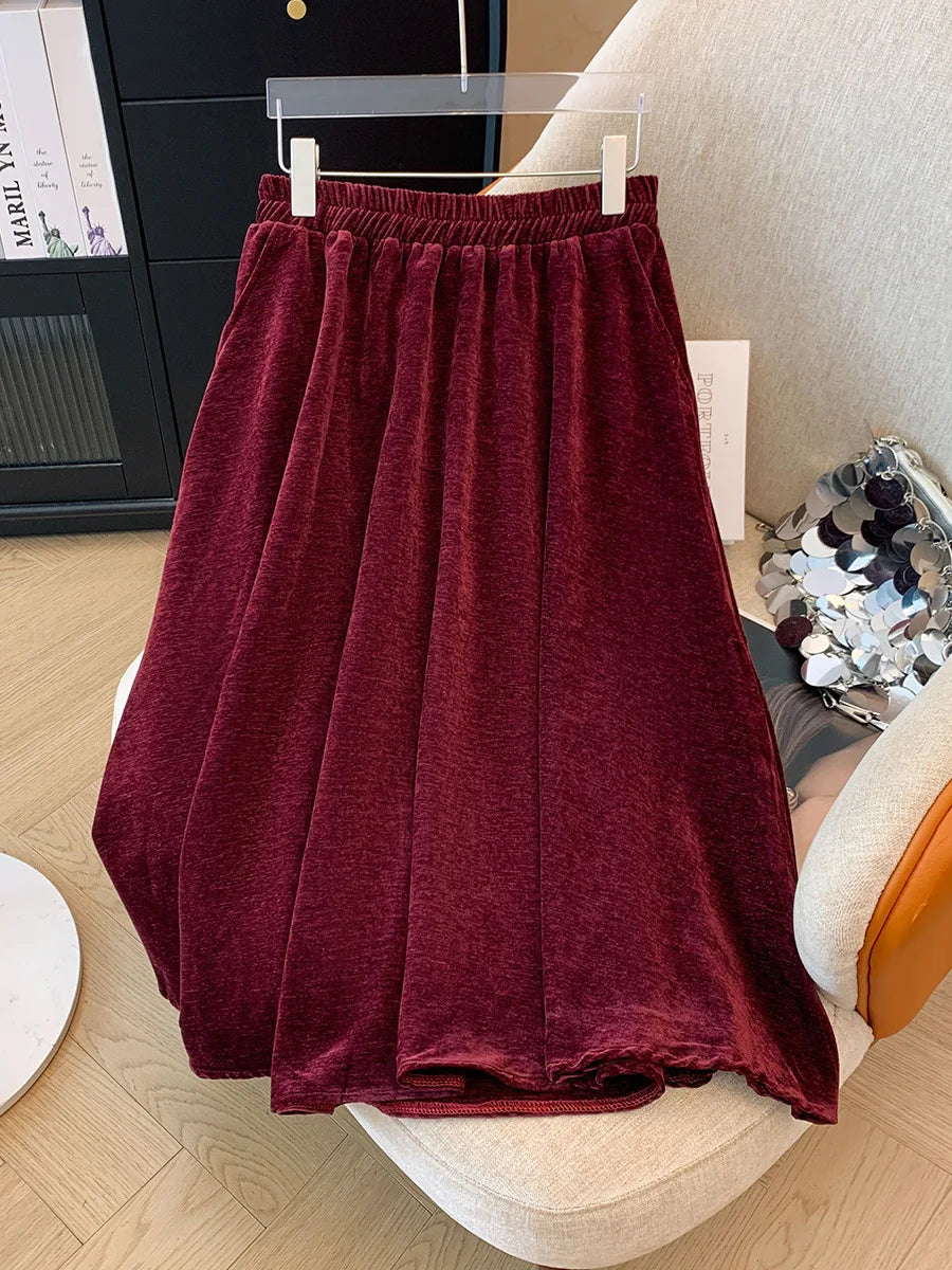 Maxy 150Kg Plus Size Women's Bust 155 Autumn Loose Small Fragrant Jacket Gold Velvet Skirt Two-Piece Set 5XL 6XL 7XL 8XL 9XL