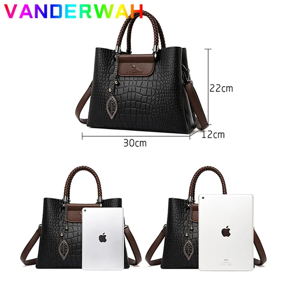 Maxy Genuine Brand Leather 3 Layers Alligator Crossbody Bag for Women Female Shoulder Messenger Sac Luxury Designer Ladies Handbags