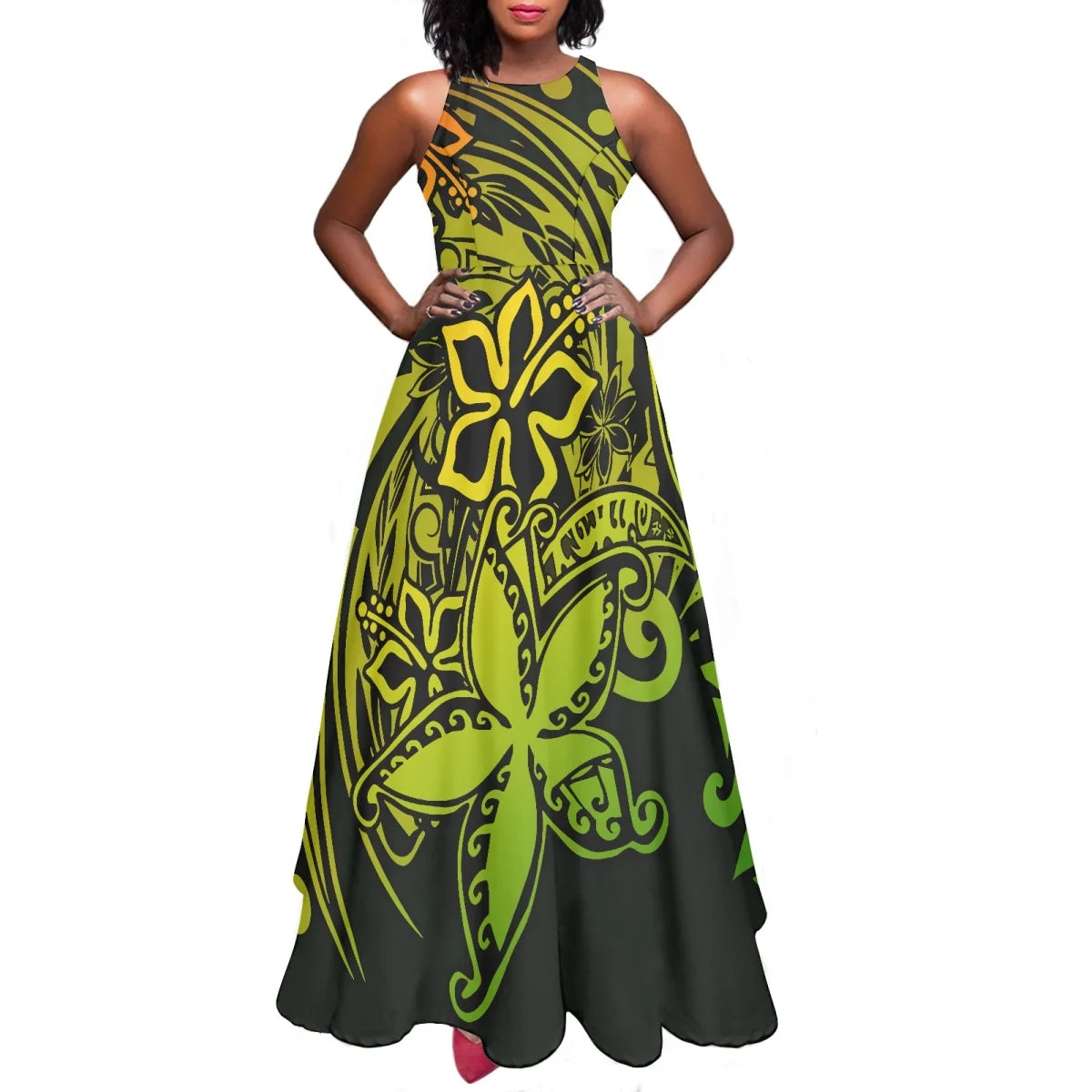 Maxy Women Dresses Fashion Polynesian Plumeria Design Sleeveless Sexy Party Dresses Female Elegant Sundress