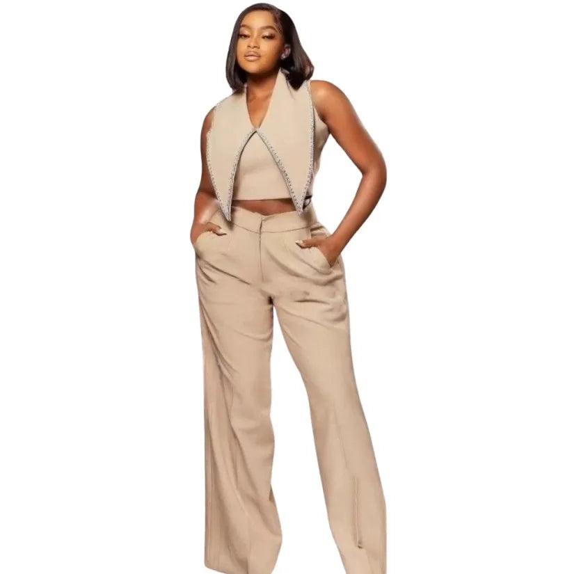 Maxy 2 Piece Set African Clothes for Women Tops and Wide Legs Pants Suits 2025 Spring Summer New Casual African Clothing Outfits Sets
