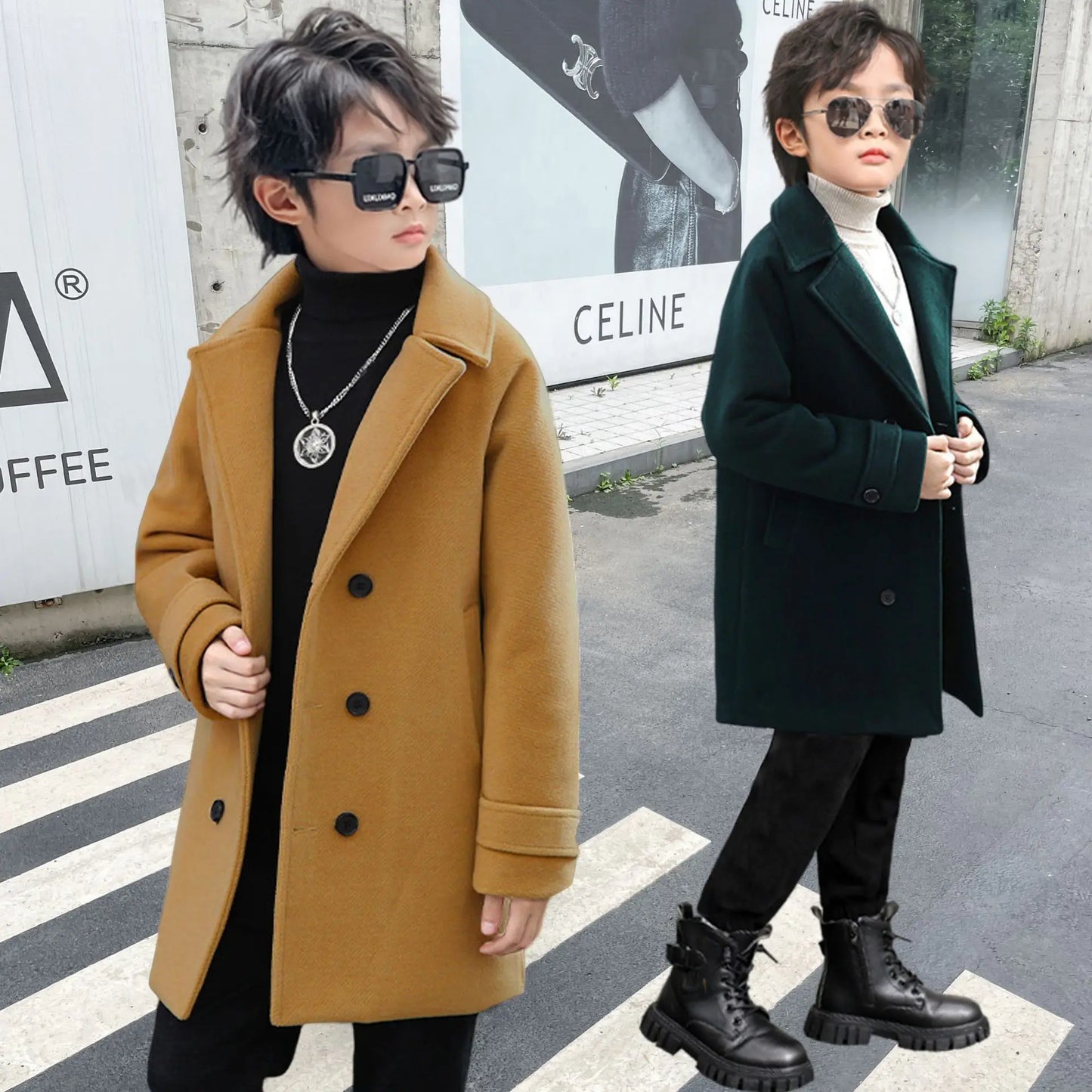 Visco Boys Woolen Coats Jackets Plus Thicken Solid Warm Velvet Winter Autumn Cotton Sport Tracksuit Teenagers Children's Clothing